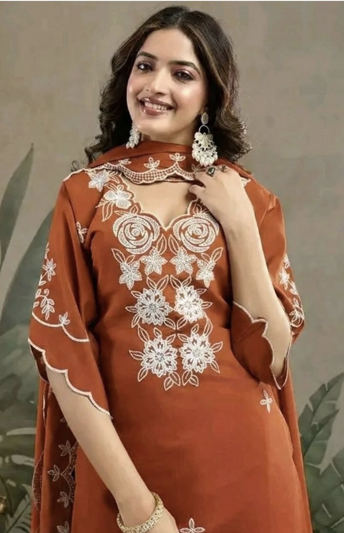 Orange Salwar With Thread Work